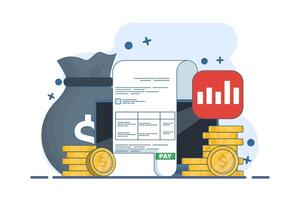 Payroll online payment concept, Invoice sheet, Calculate salary, Budget concept, Salary, Wage payment. Payment and invoice, Business or financial operation sign. Flat illustration. vector
