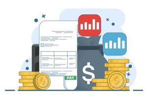 Payroll online payment concept, Invoice sheet, Calculate salary, Budget concept, Salary, Wage payment. Payment and invoice, Business or financial operation sign. Flat illustration. vector