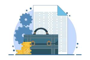 Concept Design Portfolio, Illustration of Briefcase with Documents and Gold Coins. Business Icon Concept. Flat Cartoon Style Suitable for Landing Web Page, Banner, Sticker, Background. vector