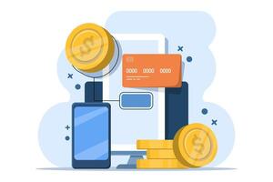 Mobile payment concept, online banking and transactions, online mobile banking and mobile payments. Secure payment and security transactions. Flat design icon illustration. vector