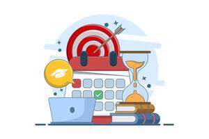 Concept of learning program, study plan, class schedule. course plan schedule. organize personal study plan at university. illustration in flat design for web banner. vector
