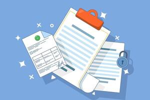 Contract Signing Concept. Online agreement document. Reading and signing contract terms and conditions, signing legal documents, electronic contracts. Flat illustration. vector