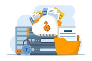 Cloud document security concept, Data stored on secure cloud servers, Cloud storage with password protection, Data security, background illustration. vector