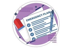 Business emergency plan concept or disaster checklist, business continuity and resilience building, pencil with flashing emergency plan paper. illustration. vector