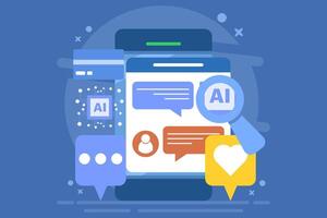 AI chat bot concept for customer support, Online customer help desk, AI solves customer problems, AI based solutions for customers, background illustration with icons. vector