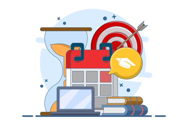 Concept of learning program, study plan, class schedule. course plan schedule. organize personal study plan at university. illustration in flat design for web banner.