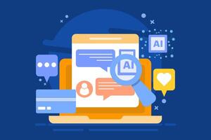 AI chat bot concept for customer support, Online customer help desk, AI solves customer problems, AI based solutions for customers, background illustration with icons. vector