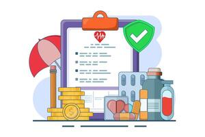 Healthcare concepts are explained through engaging visuals on the themes of co-payments, coverage and deductibles, featuring interactions with financial elements. vector