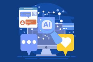 AI chat bot concept for customer support, Online customer help desk, AI solves customer problems, AI based solutions for customers, background illustration with icons. vector