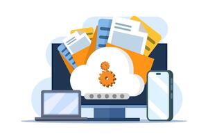 Cloud document security concept, Data stored on secure cloud servers, Cloud storage with password protection, Data security, background illustration. vector