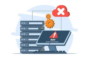 Concept 500 Internal server error, Website error, Network error, Cloud computing. Flat illustration for landing page, web design, banner, infographic. vector