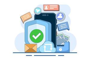 Database protection concept, Privacy data protection, Online security, Information privacy, Cyber security, Data center, File management, Cloud storage. illustration. vector