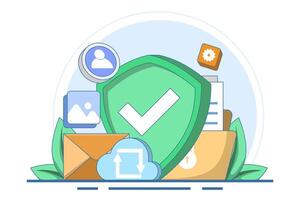 Database protection concept, Privacy data protection, Internet security, Information privacy, Cyber security, Data center, File management, Cloud storage. Flat illustration on background. vector