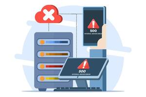 Concept 500 Internal server error, Website error, Network error, Cloud computing. Flat illustration for landing page, web design, banner, infographic. vector