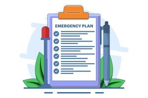 Business emergency plan concept or disaster checklist, business continuity and resilience building, pencil with flashing emergency plan paper. vector