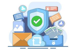 Database protection concept, Privacy data protection, Internet security, Information privacy, Cyber security, Data center, File management, Cloud storage. Flat illustration. vector
