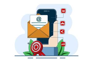 Digital marketing strategy concept, SEO, Social Media, Email Marketing, Creative digital strategy. Promotion of content through digital networks, flat illustration on background. vector