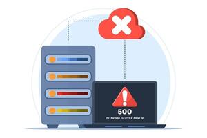 Concept 500 Internal server error, Website error, Network error, Cloud computing. Flat illustration for landing page, web design, banner, infographic. vector