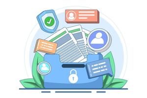 Concept of database protection or data access protection, Privacy data protection, Internet security, Information privacy, Cyber security, Data center, File management, Cloud storage. illustration. vector