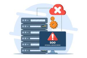 Concept 500 Internal server error, Website error, Network error, Cloud computing. Flat illustration for landing page, web design, banner, infographic. vector