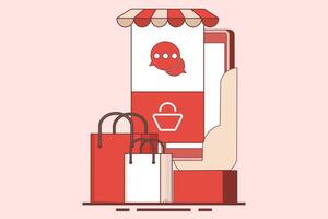 DM or Direct Message Concept for Business. Online Shopping and Digital Marketing Social Selling. Social networks and thoughts about writing direct messages. Flat illustration on the background. vector