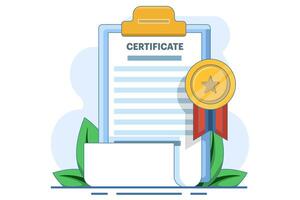 document concept with license, certificate and medal. Achievement icon. Award icon. Diploma, certificate or diploma icon with background. vector