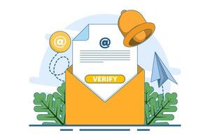 Email verification concept. receiving incoming email. Sending and receiving verification emails. Can be used for web pages, banners, mobile apps. Flat illustration. vector