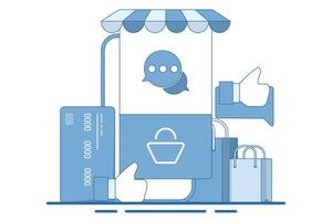 DM or Direct Message Concept for Business. Online Shopping and Digital Marketing Social Selling. Social network with direct message writing. Flat illustration on background. vector