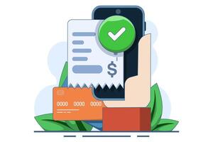 Concept of electronic or non-cash payments, mobile banking, billing, invoicing, online bill payments. Online payments and digital billing. Mobile banking applications and debit card payments. vector