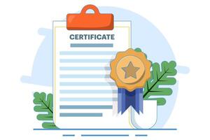 document concept with license, certificate and medal. Achievement icon. Award icon. Diploma, certificate or diploma icon with background. completing education or learning. vector