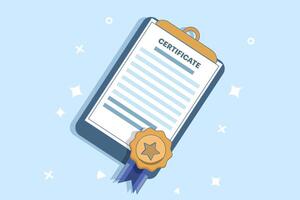 document concept with license, certificate and medal. Achievement icon. Award icon. Diploma, certificate or diploma icon with background. completing education. vector
