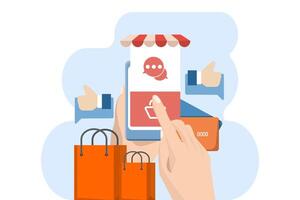 ConceptDirect Message for Business. Online Shopping and Digital Marketing, Social Selling. Social networks and thoughts on writing direct messages. Flat illustration on background. vector