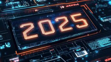 Digital interface showing 2025 futuristic year video