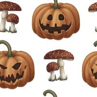 Halloween Seamless pattern with Jack o Lantern in cartoon style. Hand drawn endless dark holiday background design. Dark mystical texture surface for autumn textile and spooky season crafts. vector