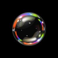 Soap bubble color spectrum on a black background. Realistic air bubble 3D graphics glare and transparency effect. illustration vector