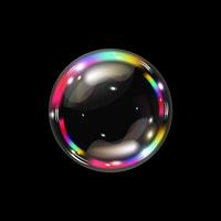 Soap bubble color spectrum on a black background. Realistic air bubble 3D graphics glare and transparency effect. illustration vector