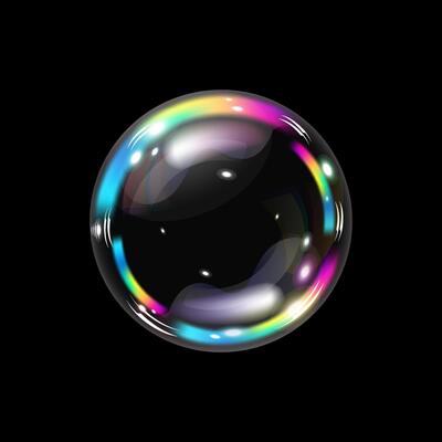 Soap bubble color spectrum on a black background. Realistic air bubble 3D graphics glare and transparency effect. illustration