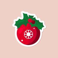 one xmas isolated flat simple red tree toy with red mistletoe on beige background. christmas simple flat art vector