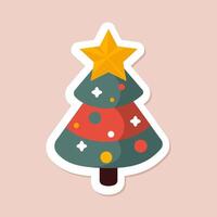 one isolated flat simple xmas tree with yellow star on beige background. christmas simple flat art vector