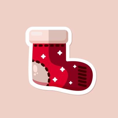 one isolated flat red Christmas stocking on beige background. christmassimple flat art