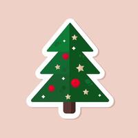 one isolated flat simple xmas tree with decorations on beige background. christmas digital simple flat art vector