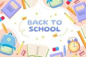 Flat back to school background, with a set of stationery vector