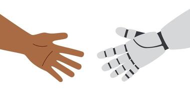Technology concept. AI concept. Robots and human hands greeting each other isolated on white background. The concept of human-artificial intelligence interaction. vector