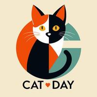 A black and white feline is positioned within a circular shape vector