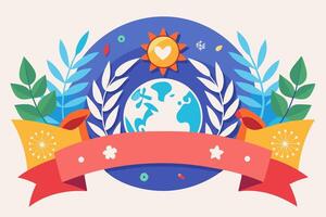 International day of peace banner with earth, heart, and decorative elements design vector