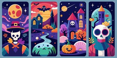 A set of four colorful illustrations of Halloween vector