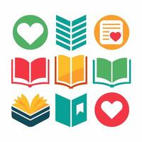 A vibrant collection of books featuring a heart motif in the center vector