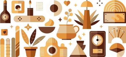 A collection of brown symbols displayed on a plain white backdrop vector