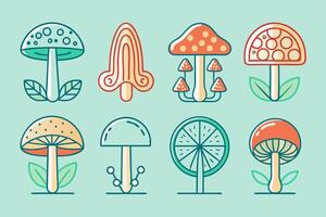 Medicinal mushroom icon set featuring various types for health and wellness design vector