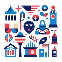 A collection of red, white, and blue icons displayed on a white surface vector